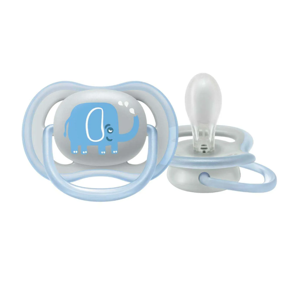 Philips AVENT / Пустышка силиконовая Ultra Air декор Слоник, 6-18 мес.(уп. 1 шт.), для мальчика